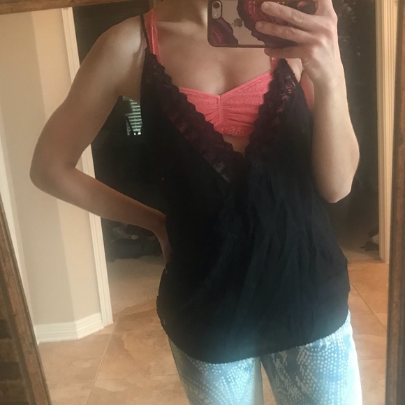Free People Tops - Free People Floral and Lace Deep V Crossover Cami